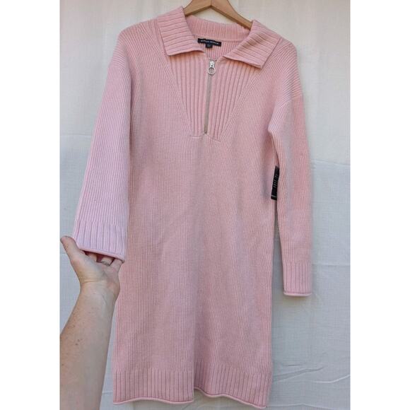 Boston Proper Women's Half Zip Sweater Dress Sz Small Blush Pink Ribbed Cozy - Picture 3 of 9